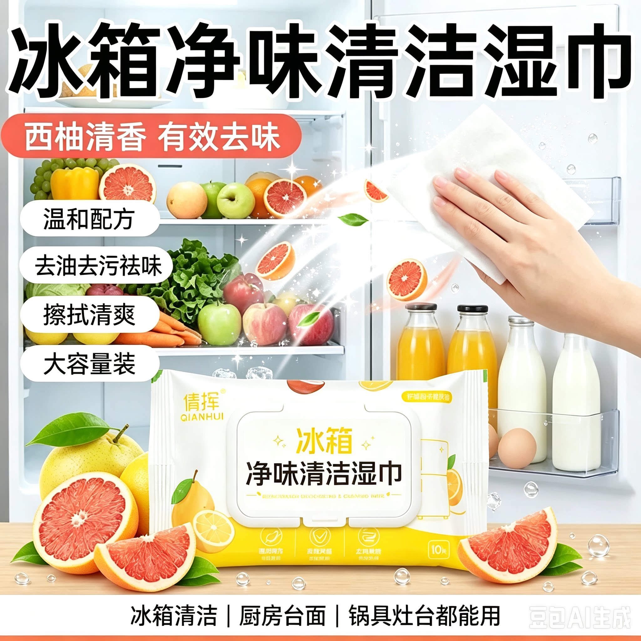 【下单立减50】冰箱净味清洁湿巾多用途清洁湿巾厨房油烟去油污HQ