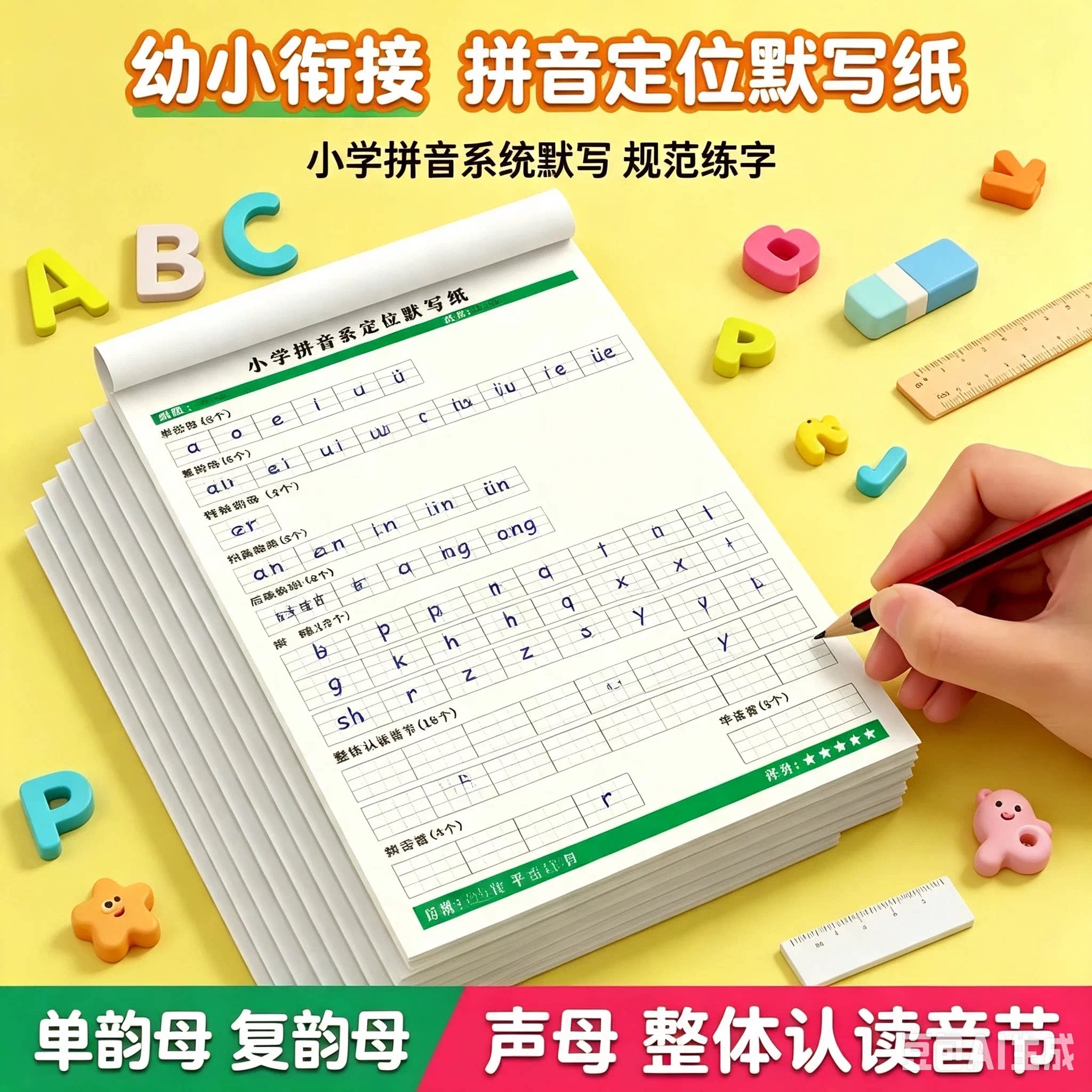 【老师推荐】小学拼音定位默写幼小衔接一年级字声母韵母练习JT2