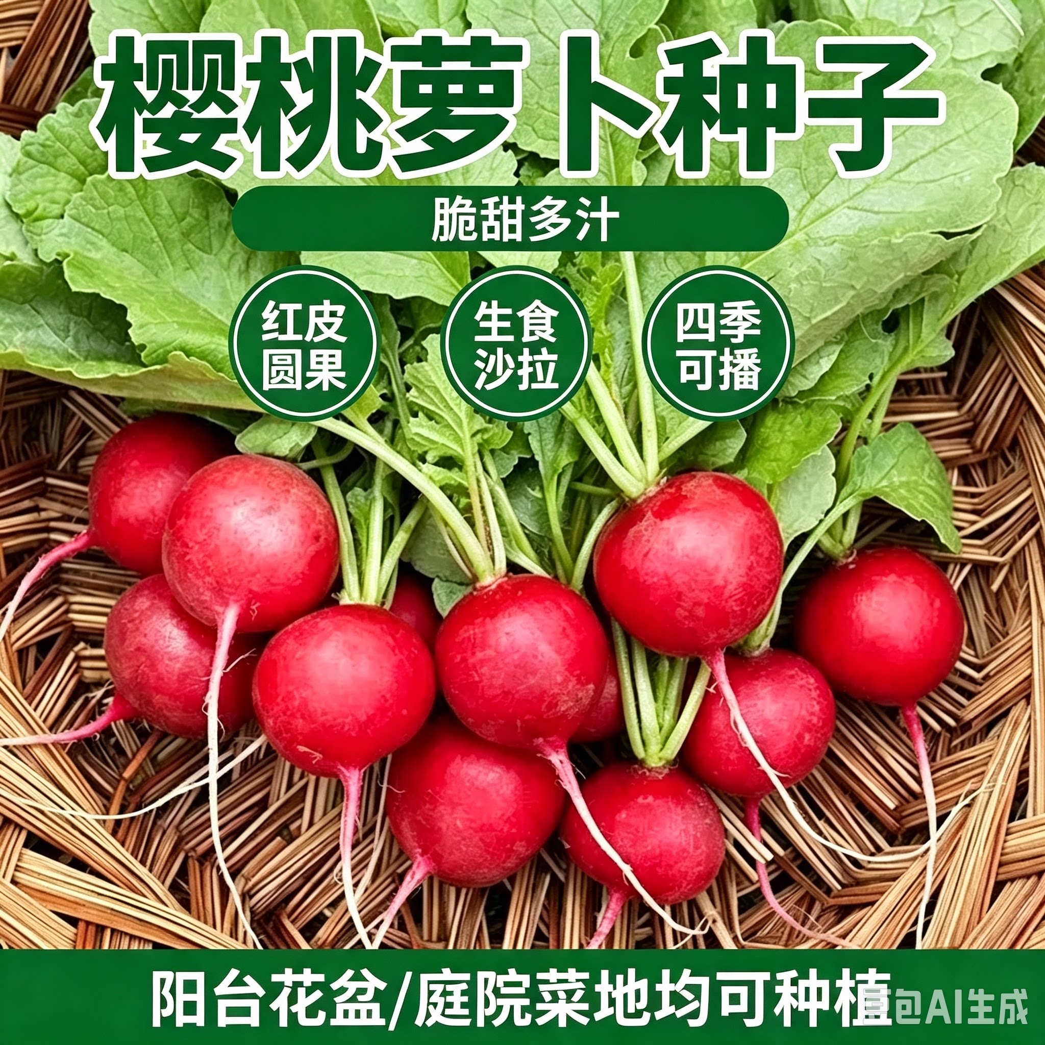 【樱桃萝卜种子】迷你萝卜菜籽阳台盆栽早熟易种MD