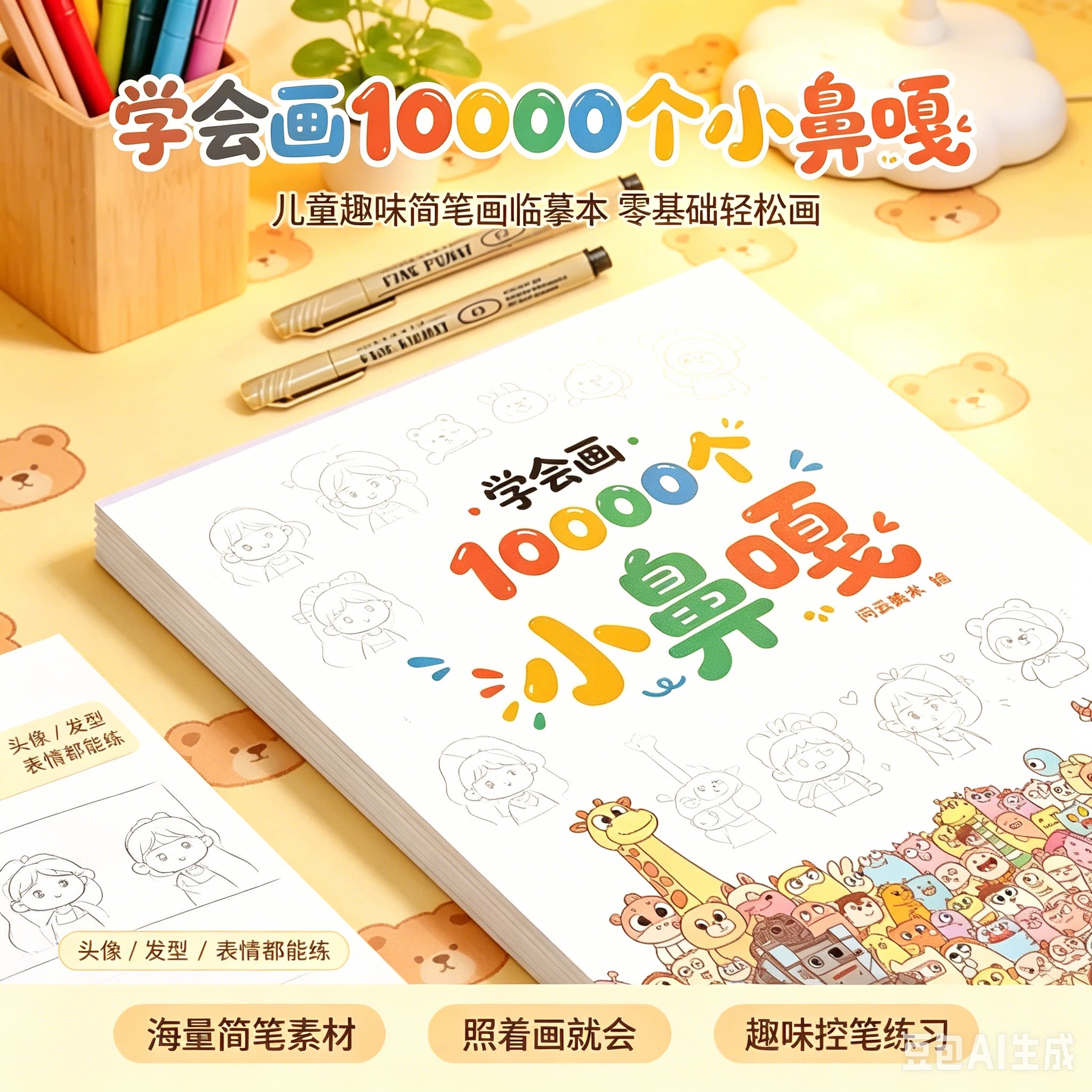 学会画10000个小鼻嘎摸鱼线条画线稿临摹绘画本简笔画解压MD