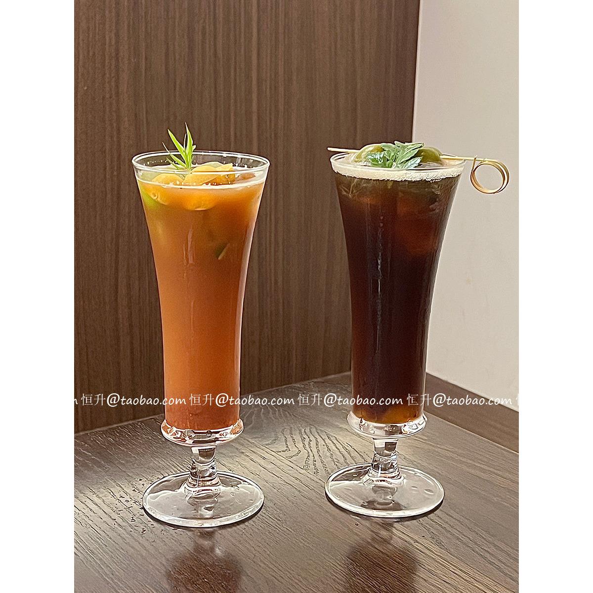 创意收腰果汁柠檬茶大容量杯子冷饮奶茶杯奶昔饮品玻璃杯矮脚杯图片