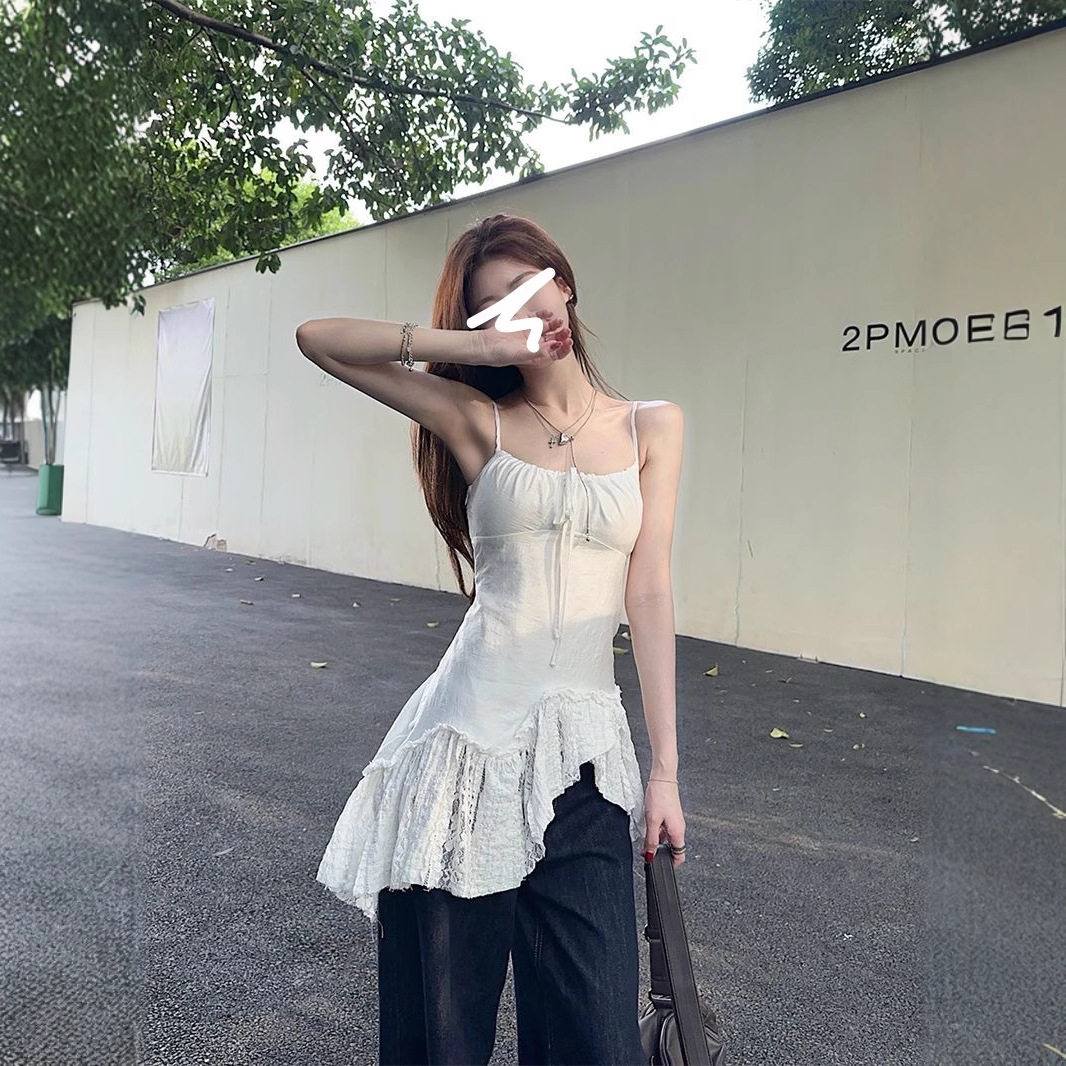 法式蕾丝拼接无袖吊带背