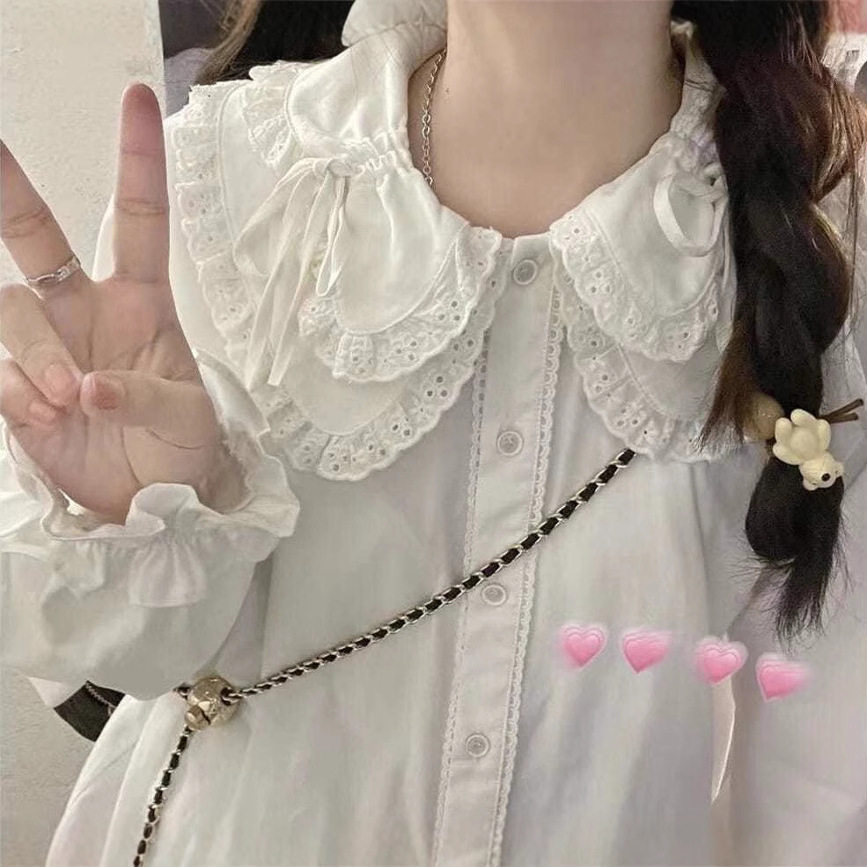 春秋日系软妹可爱蕾丝花