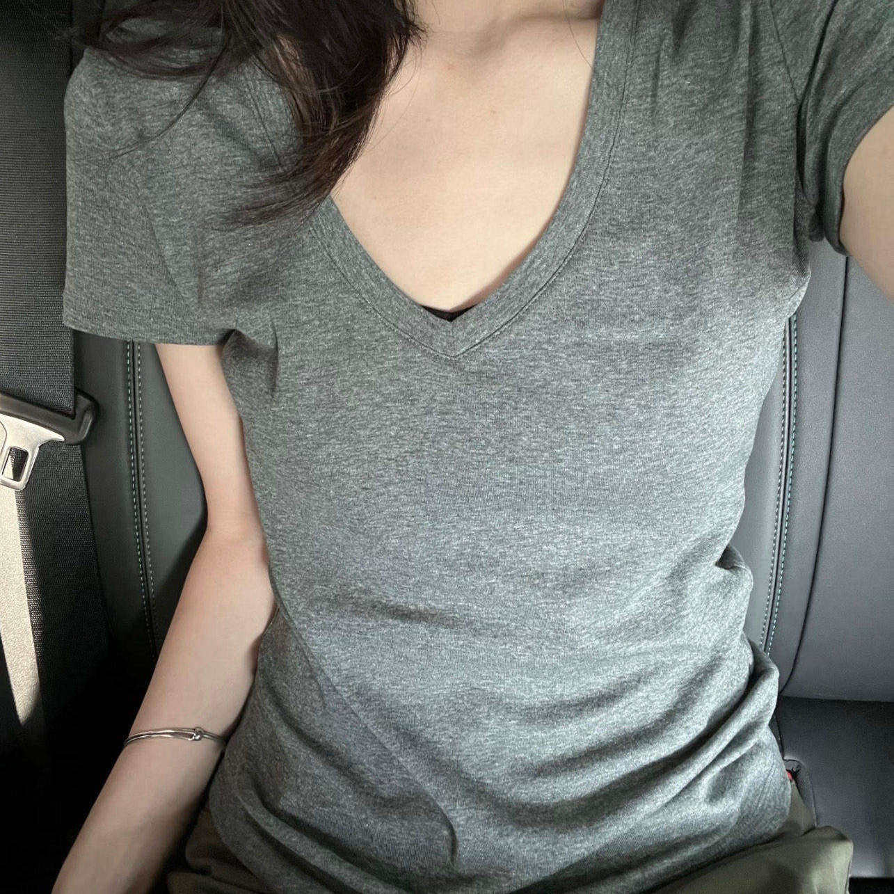 美式复古深灰色短袖T恤女
