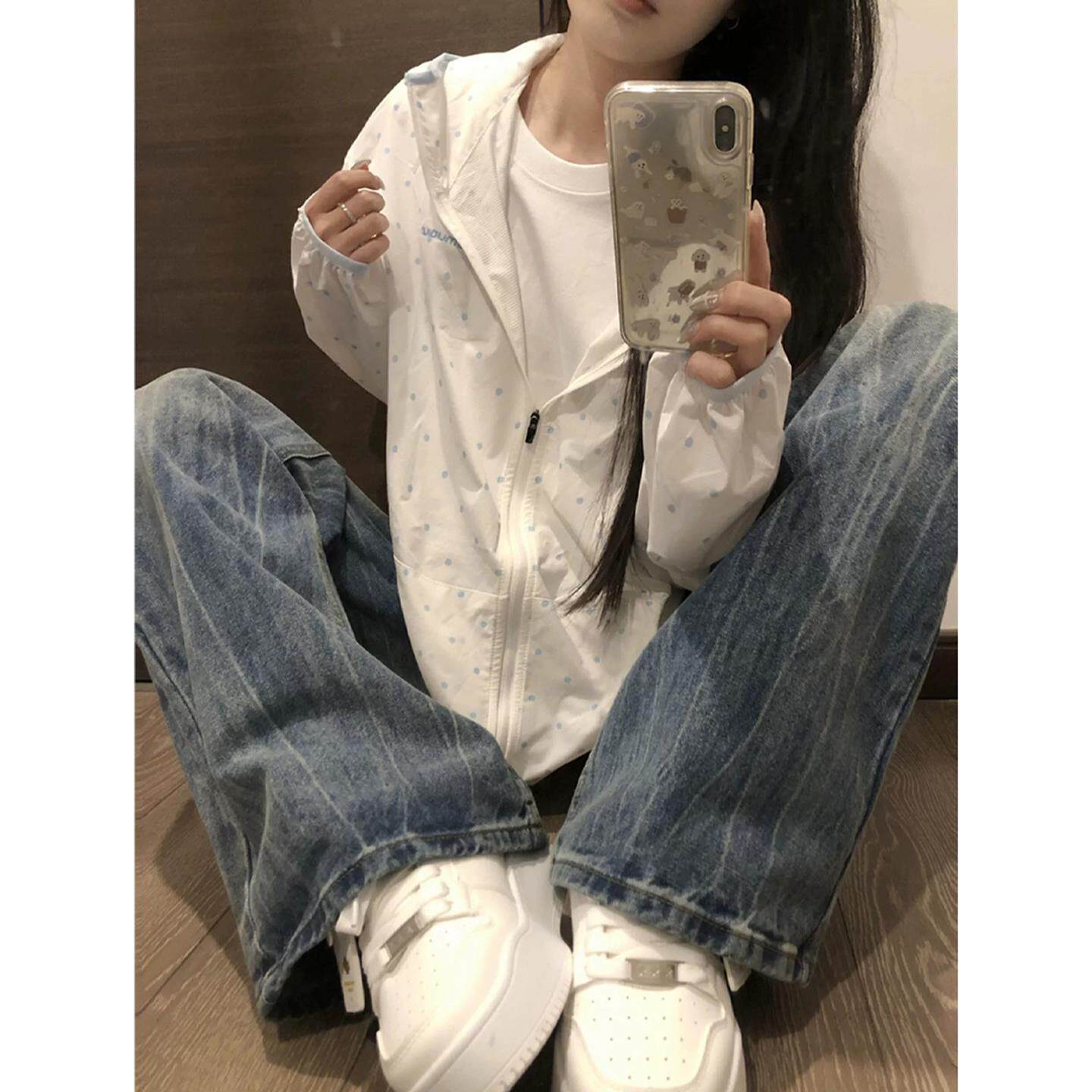 韩系字母波点满印连帽防晒衣女夏季2026新款户外休闲运动轻薄外套