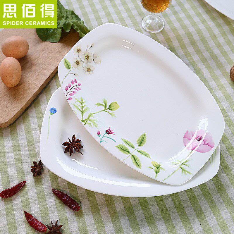 骨瓷餐具韩式大号12寸盘子创意盘长方形大号方鱼盘子陶瓷骨瓷鱼盘