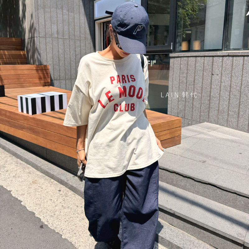 包邮韩代韩国东大门字母印花短袖T恤女夏季宽松oversize百搭上衣