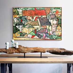 席勒小镇建筑欧式风景油画装饰画餐厅卧室书房挂画现代客厅沙发画