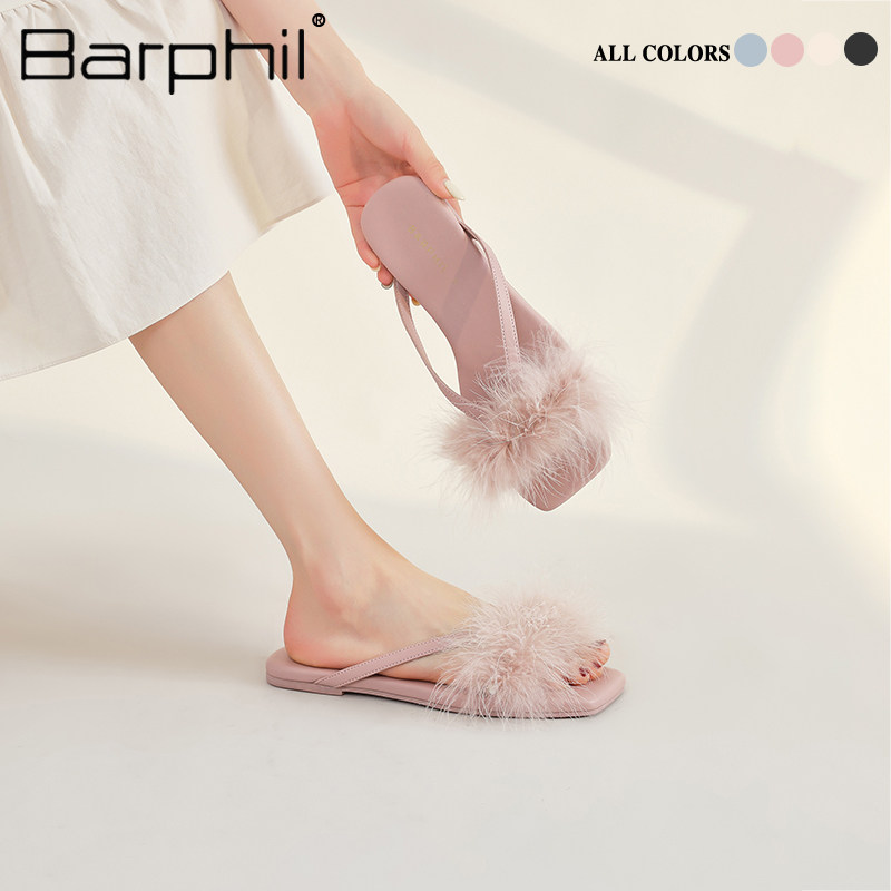Barphil凉拖鞋女新款夏季时尚外穿高级感晨袍毛毛拖鞋配裙子