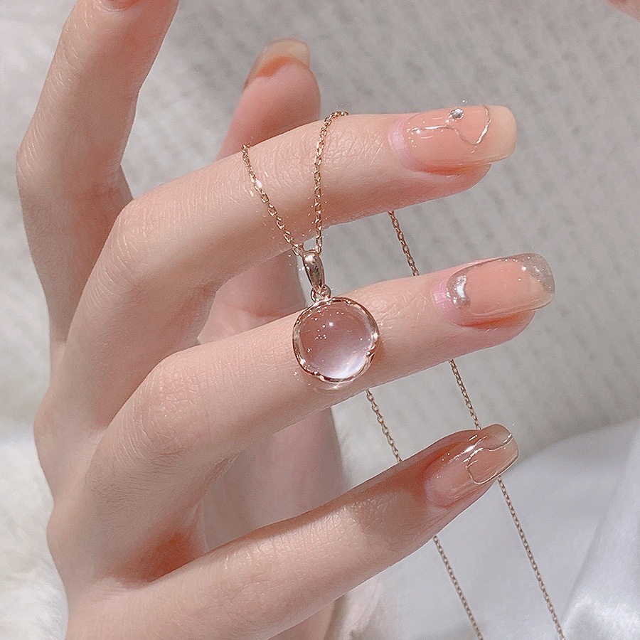 粉水晶轻奢四叶草项链女款2026年新款小众锁骨链生日情人节礼物