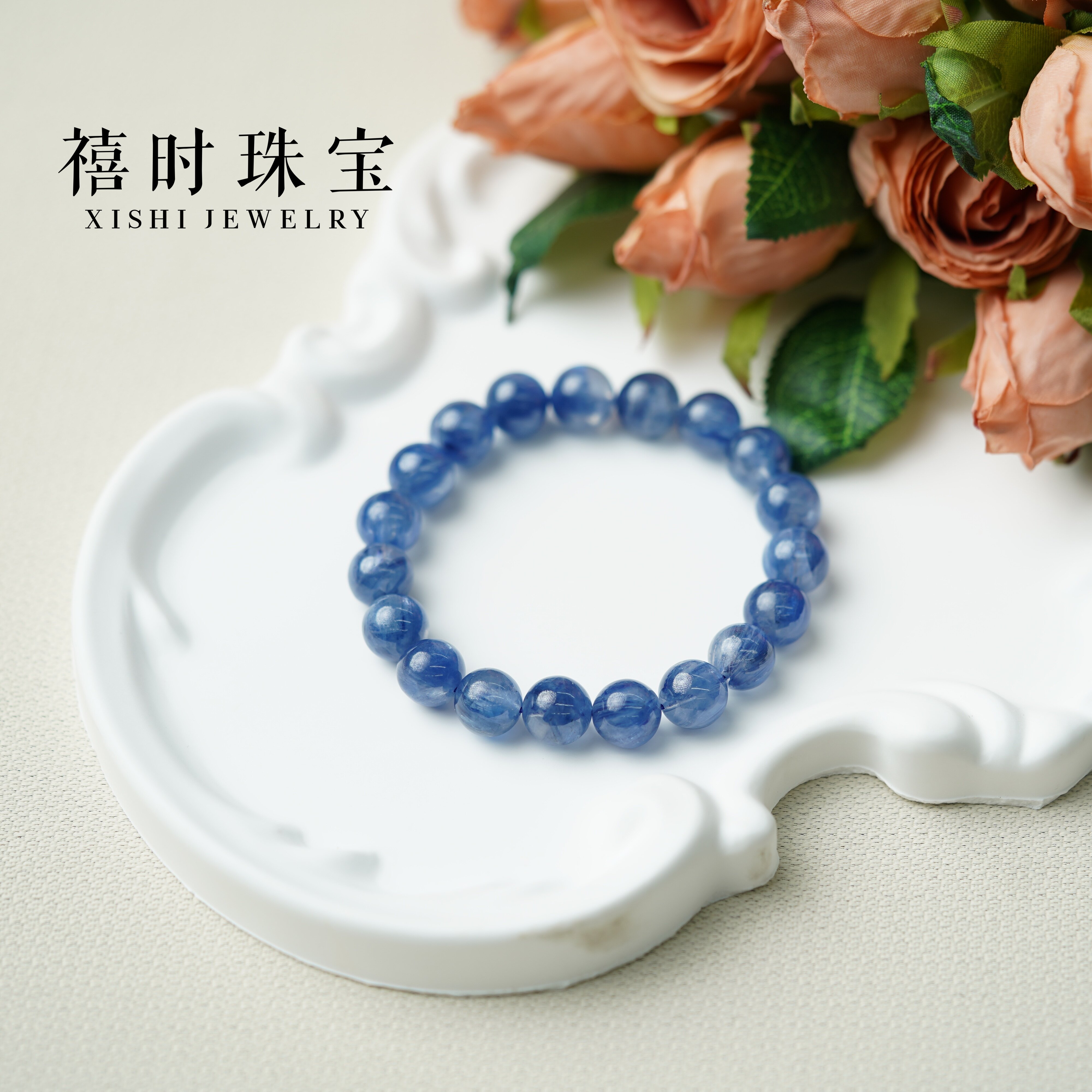 高透拉丝蓝晶石手链 蓝绒晶冰蓝猫眼单圈手串小众清冷感女生配饰