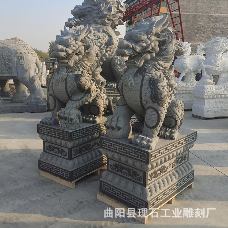 大型雕花岗岩石麒麟一青对2971石麟麒大理石工厂公司酒店景区门口