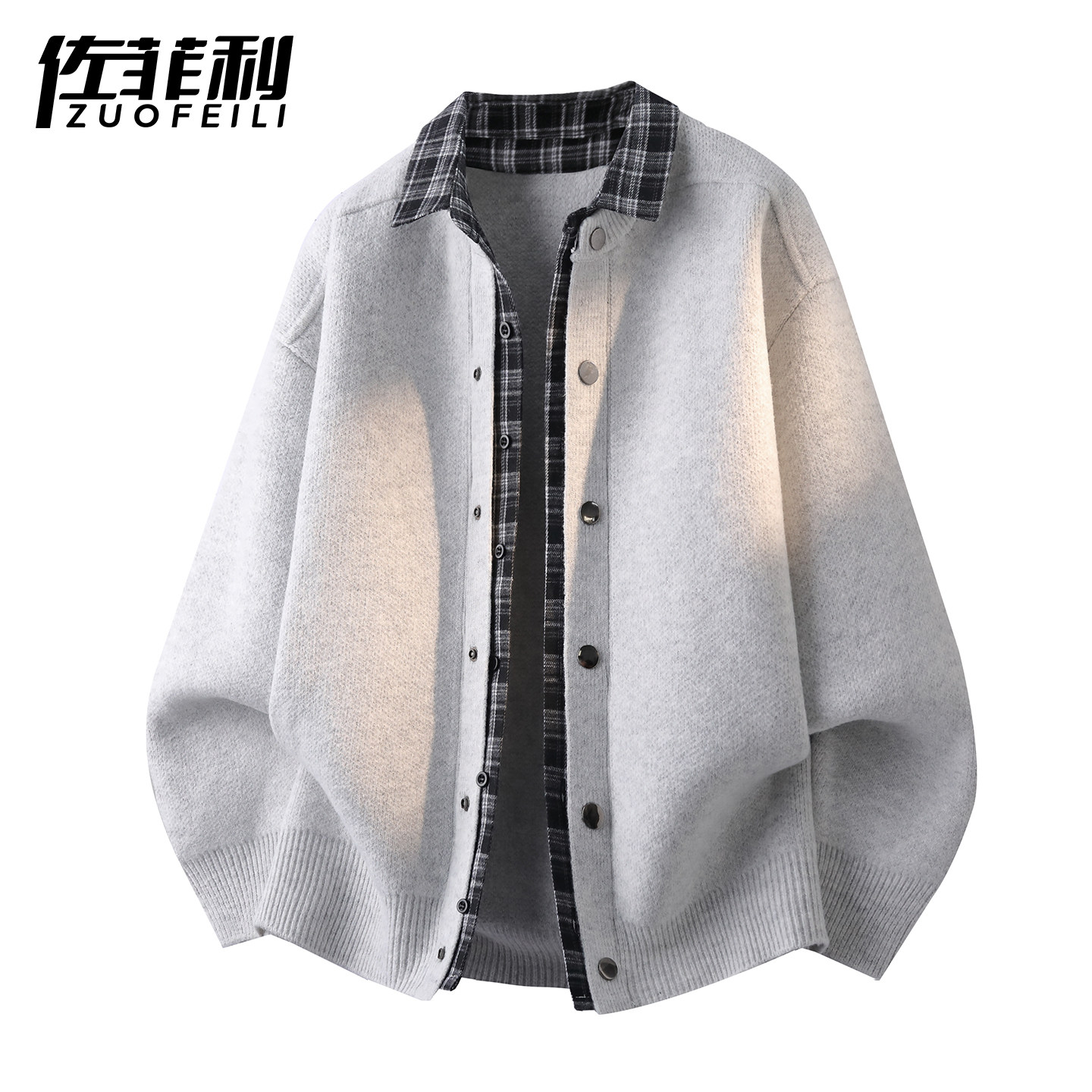 假两件针织开衫外套男高