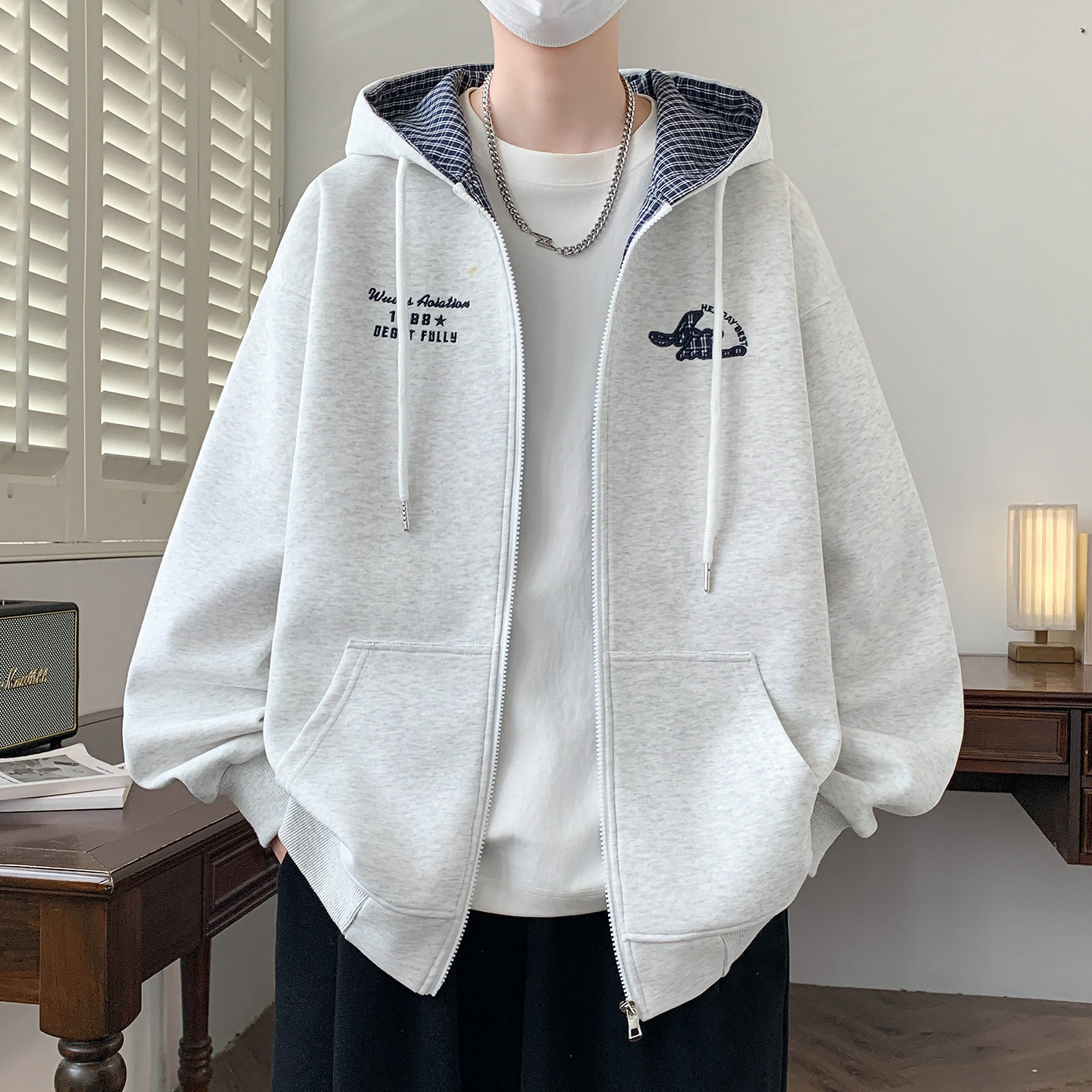 美式复古连帽外套男春秋