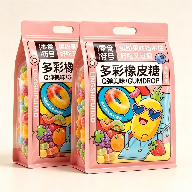 零食符号酸砂软糖涂油橡皮糖混合口味水果软糖儿童糖果散装零食品