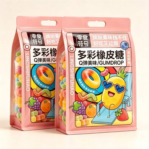 零食符号酸砂软糖涂油橡皮糖混合口味水果软糖儿童糖果散装零食品