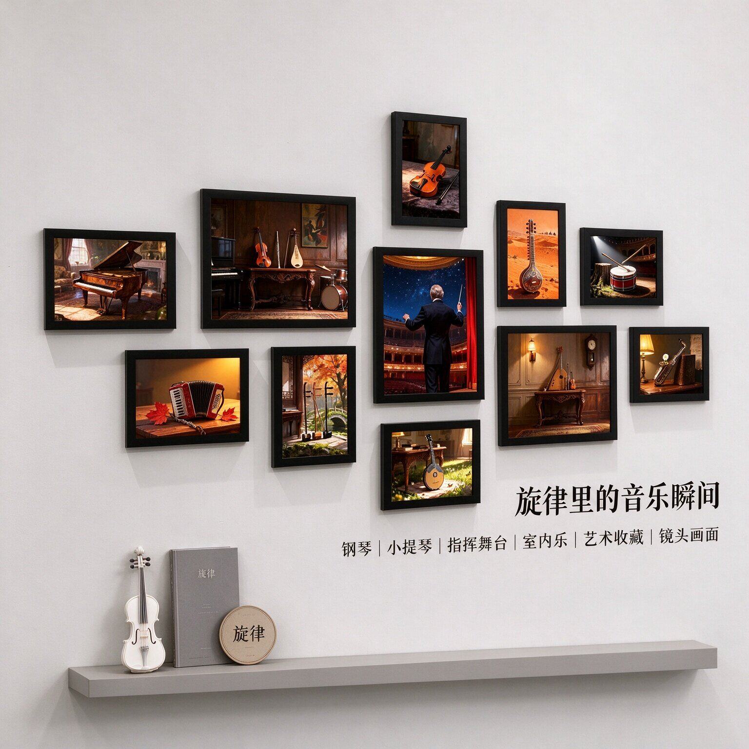 复古管弦乐场景相框照片墙