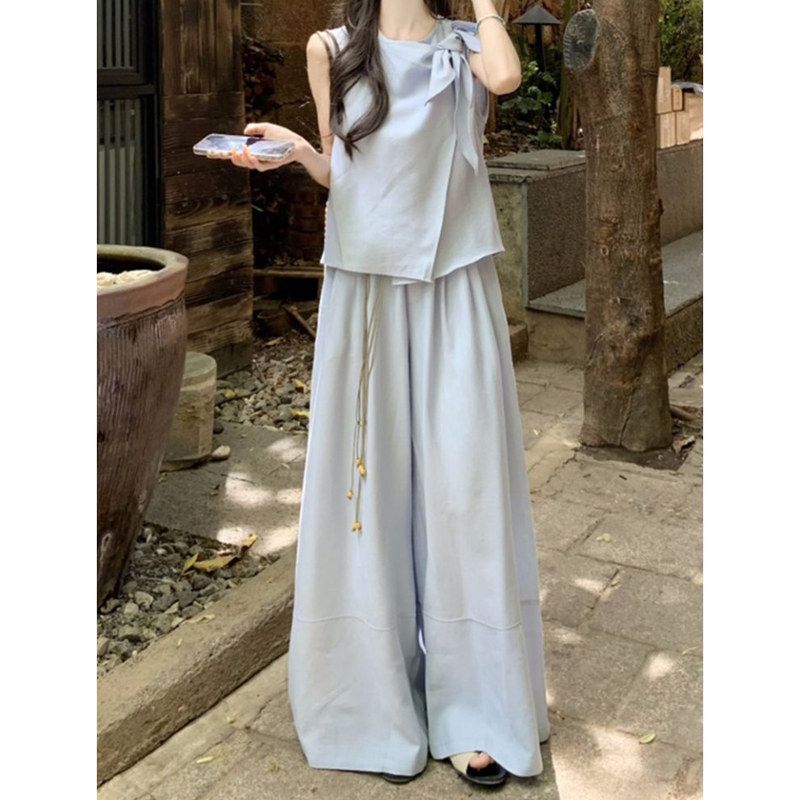 新款2026年新款阔腿裤子女夏季轻薄韩版时尚百搭休闲上衣裤子套装