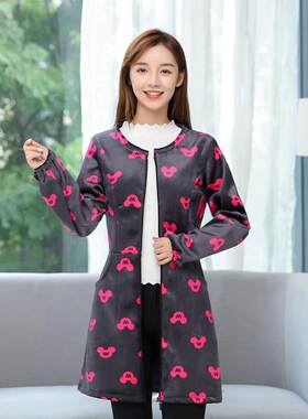 水晶绒罩衣秋冬时尚女士外套长袖拉链厨房家用防污工作服修身围裙