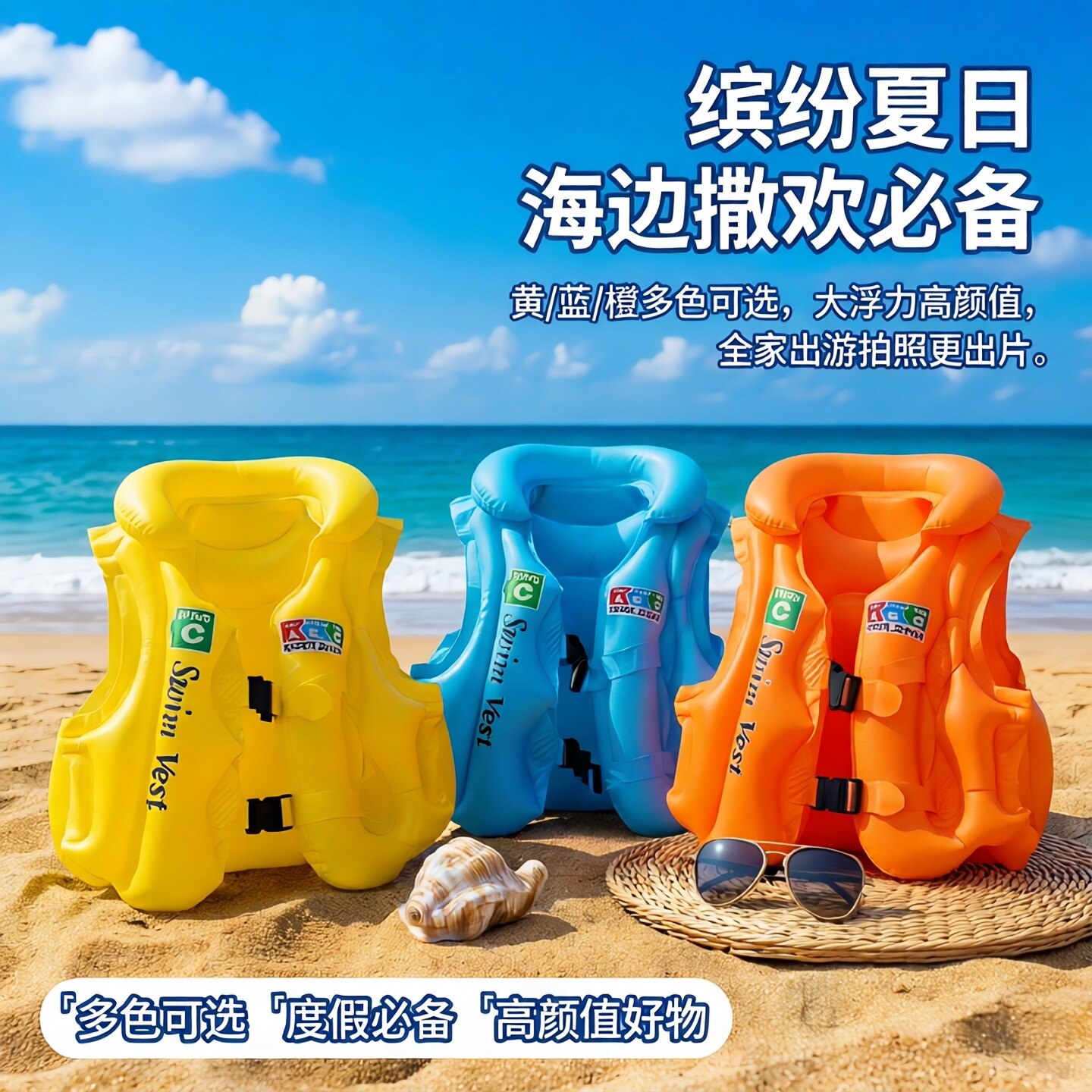 儿童游泳圈男童女童初学者辅助救生衣加厚浮力充气背心小孩救生圈