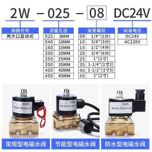2W025-08气动电磁阀水阀开关220V控制阀门24V常闭4分 6分防水节能