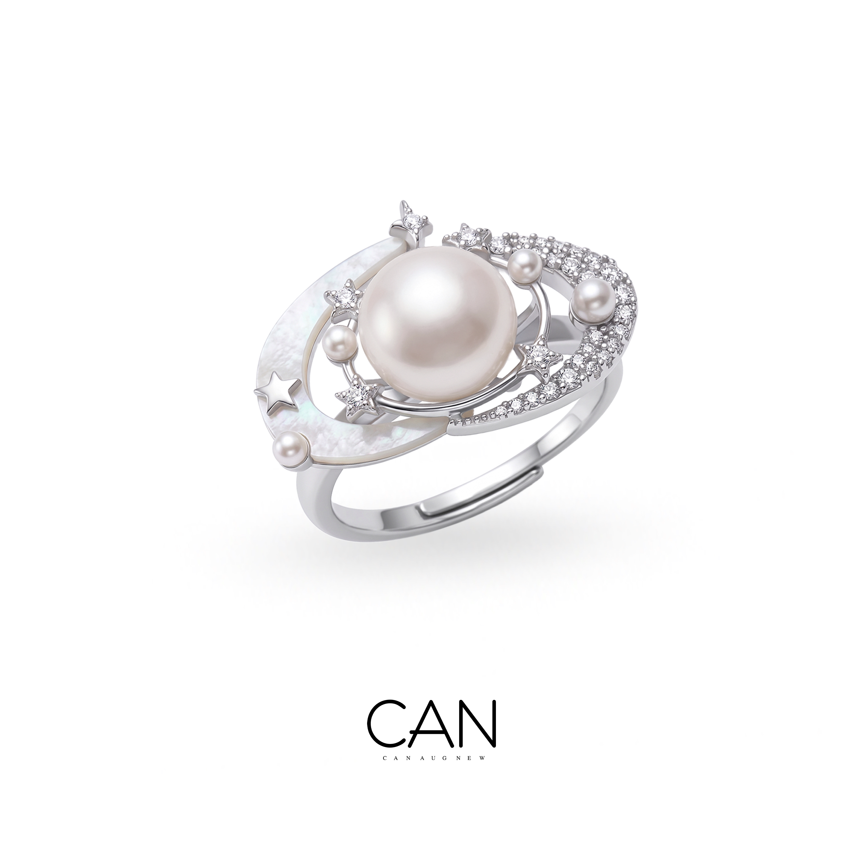 CAN璨 新款淡水珍珠星轨甜美戒指/指环