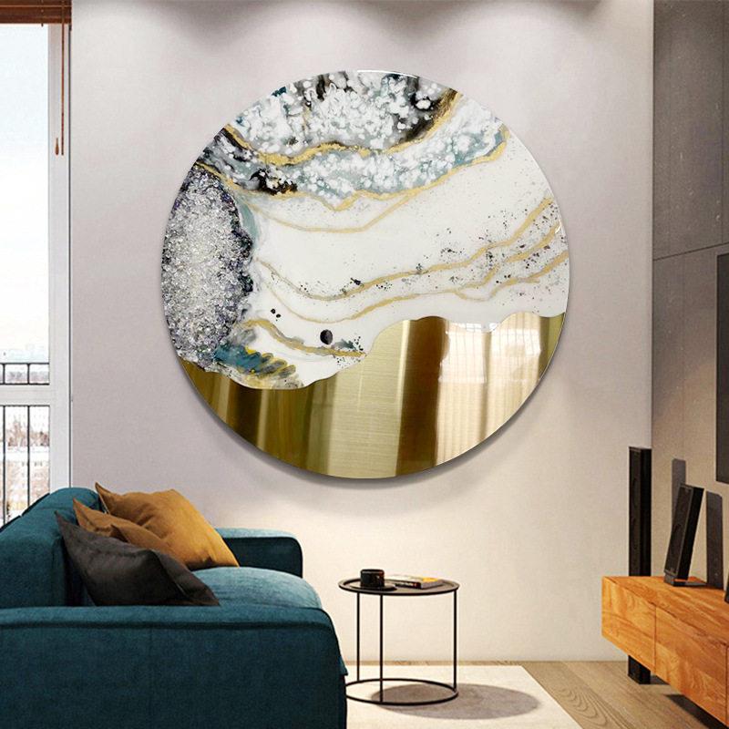 现简约装饰画滴胶晶瓷立体镶钻不锈钢实物画玄关走廊样板房挂画