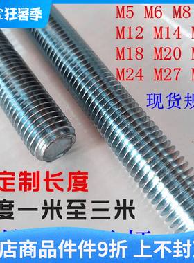 镀锌国标螺丝杆牙条悬吊式天花板丝杠全牙螺纹杆一米三米M8M10全