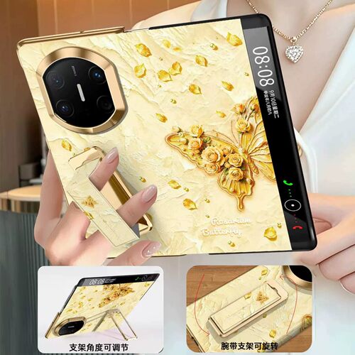 【翻盖腕带支架】玫瑰花蝶黄适用华为matex7手机壳matex7典藏版x6简约ins风x5高颜值x3新款保护套xt小清新女