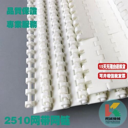 2510塑料网带平板白色输送带节距25.4mm传送带PP/POM材质输送网链