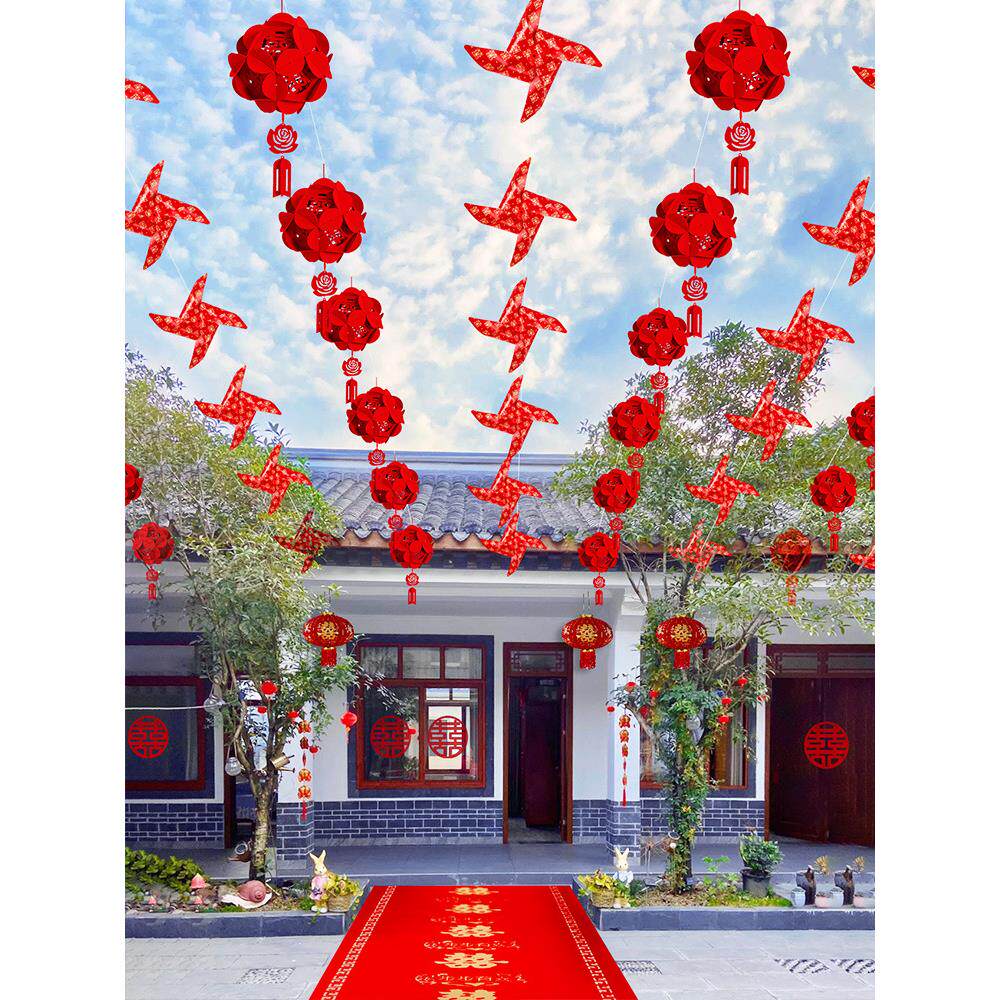 结婚院子装饰风车婚礼外景布置室外农村路引灯笼喜字婚庆用品大全