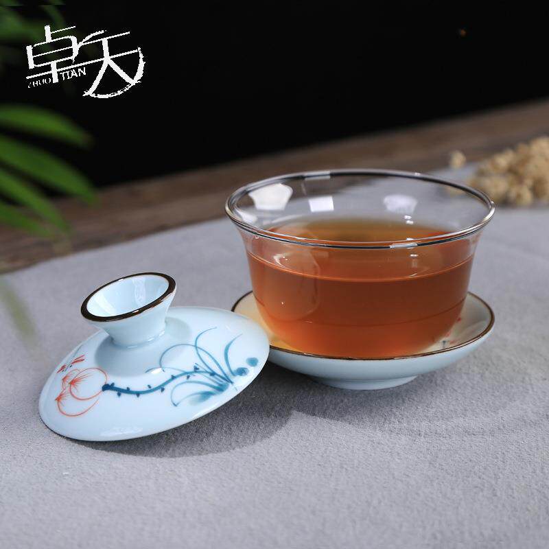 手绘陶瓷盖碗三才碗耐热玻璃盖碗茶杯个敬茶碗礼品功夫品茗