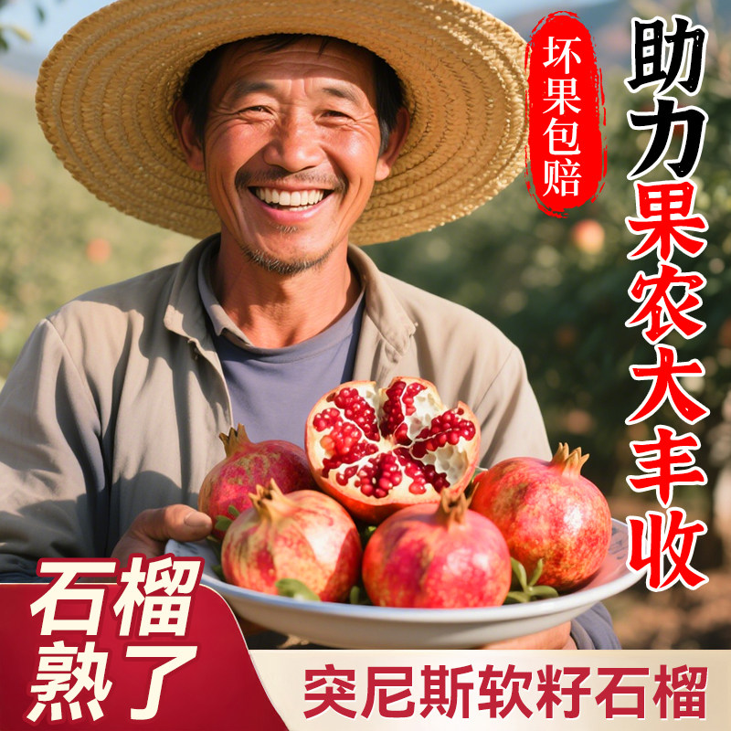 会理石榴突尼斯软籽石榴新鲜当季现摘农家自种红籽石榴坏果包赔