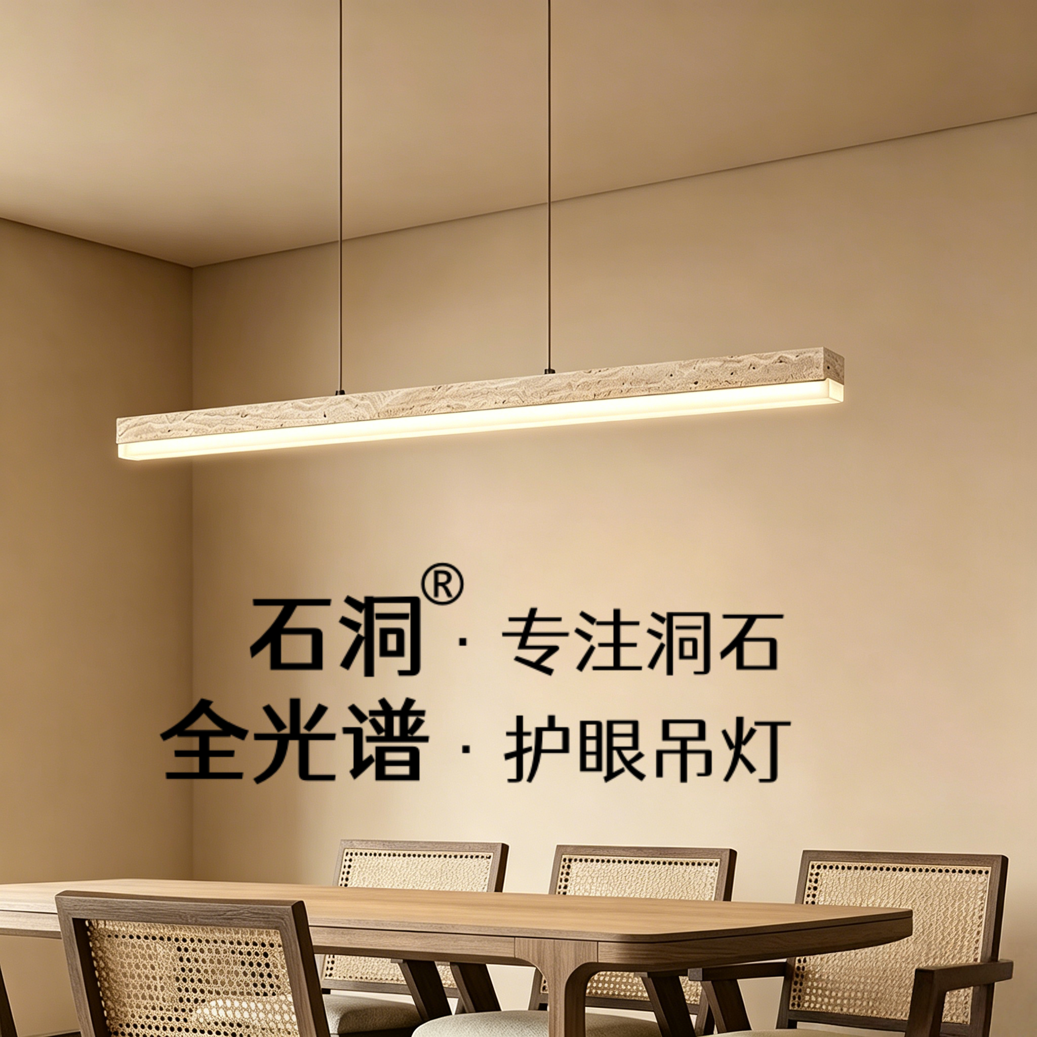 黄洞石中古侘寂风全光谱茶室餐厅吊灯极简长条餐桌吧台一字吊灯具