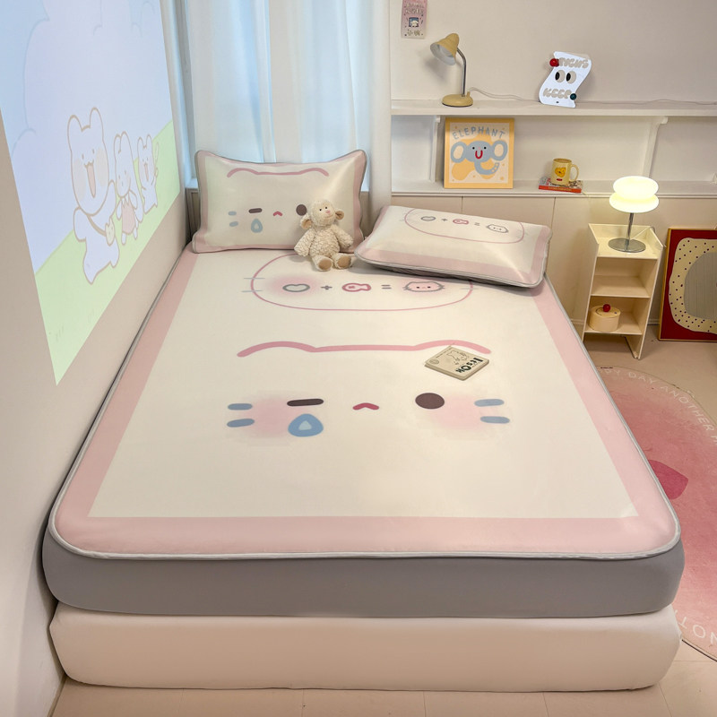 新款两个kitty凉感冰丝凉席席子学生宿舍家用套件z