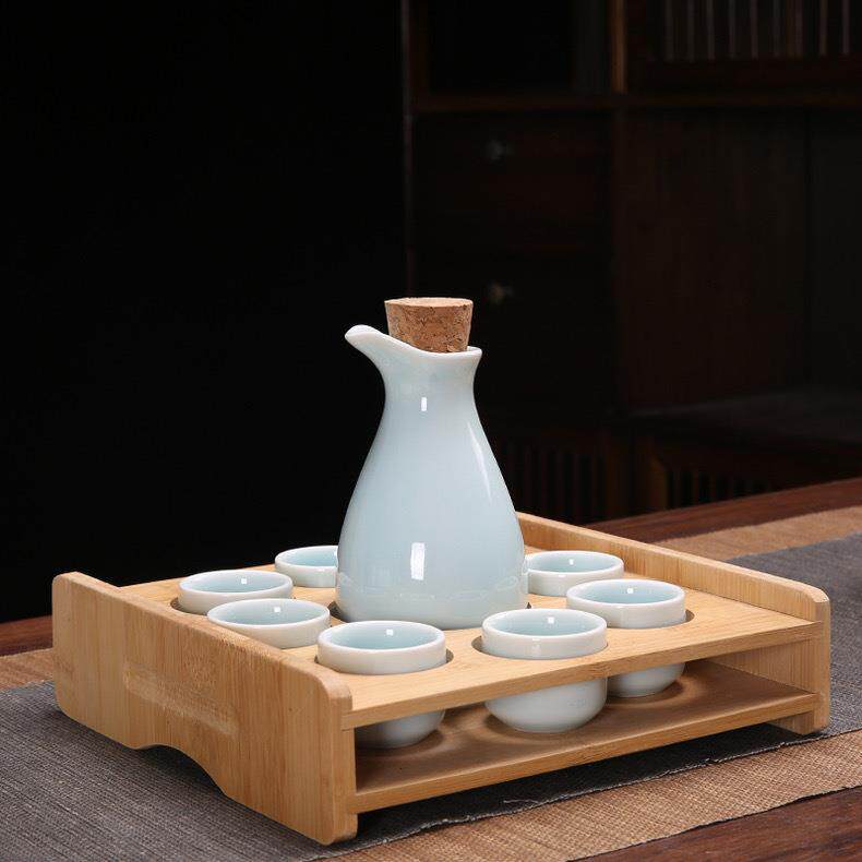 创意白酒杯陶瓷酒具套装家用分酒器仿古酒壶小酒盅喝清酒杯收纳架