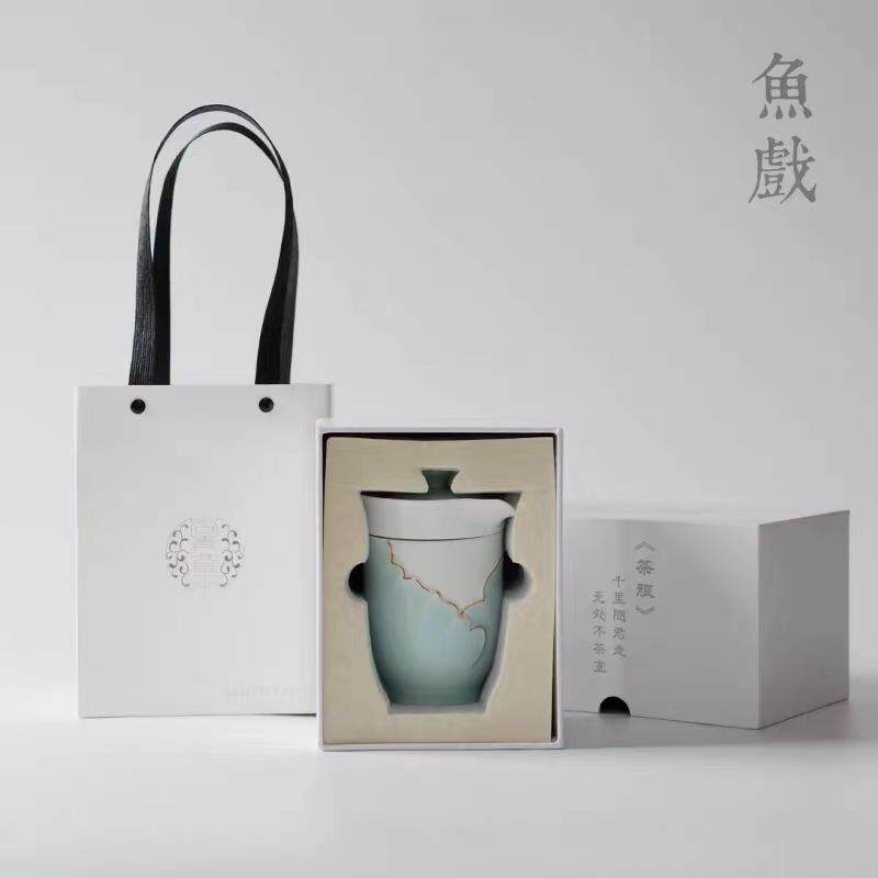 青瓷忆荷旅行茶具小套功夫礼盒装主人杯茶叶罐陶瓷商务德化便携