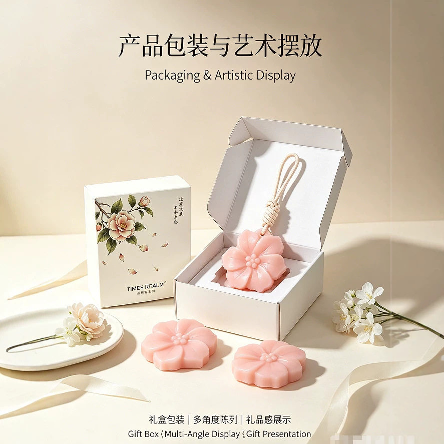 粉色花朵香薰蜡片礼盒衣柜摆件