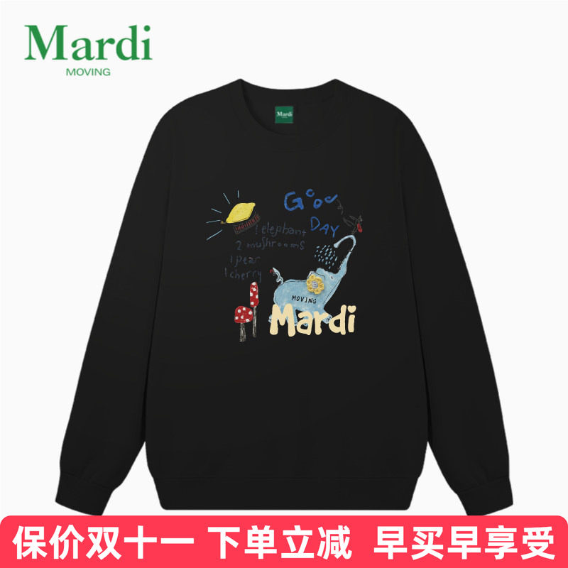 官方旗舰店MARDI MOVING韩国正品2026秋款印花套头圆领常规女卫衣