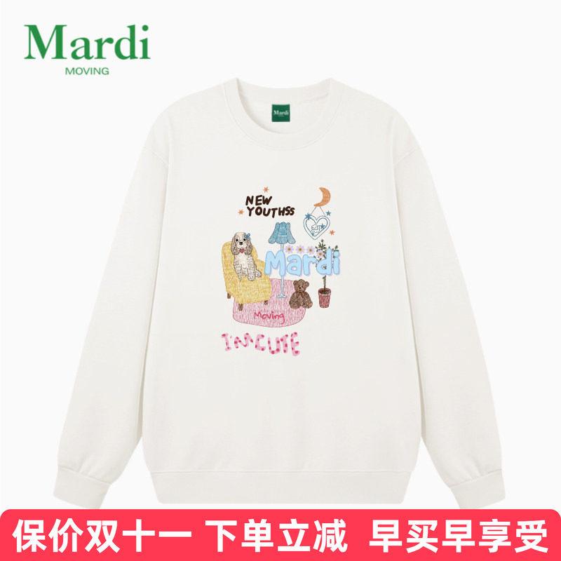官方旗舰店MARDI MOVING韩国正品2026秋款印花套头圆领常规女卫衣