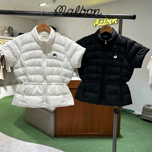 新款韩国MALBON高尔夫羽绒服女款短袖立领收腰拉链运动休闲外套