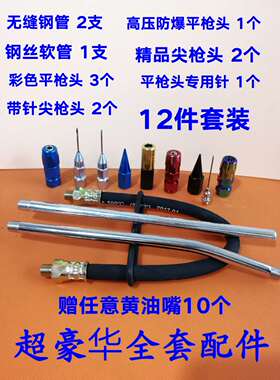 黄油枪平头平咀尖头软管硬管黄油嘴皮碗刮刀枪头出油嘴黄油枪配