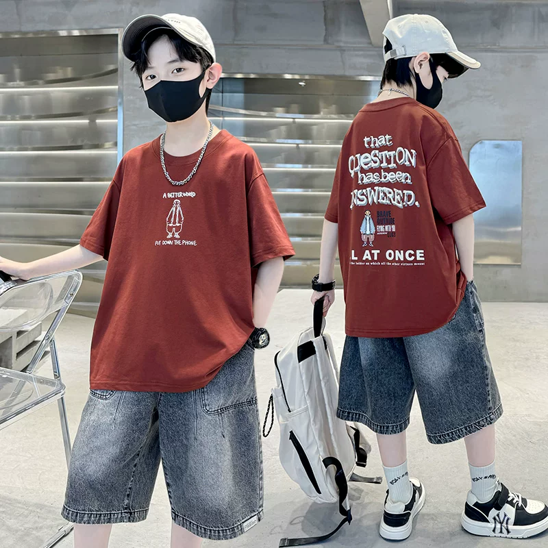 男童夏装套装短袖T恤儿童装夏款运动薄款中大童男孩夏季牛仔短裤