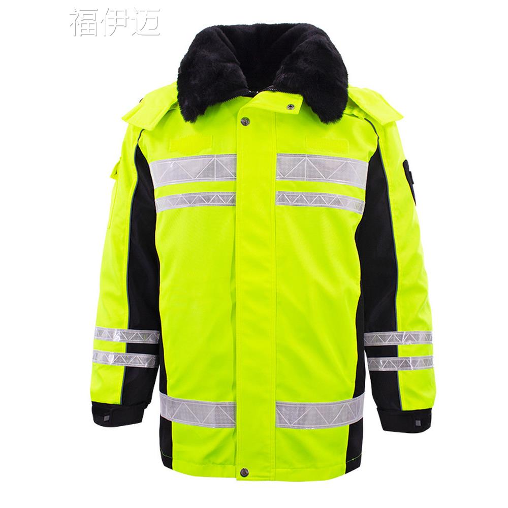 福伊迈新款交通中长款反光骑行棉衣冬季户外执勤加厚棉服外套保暖