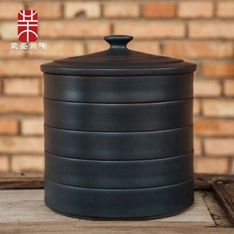 建水紫陶茶叶罐分层饼盒防潮防串味家用密封罐存储普洱茶茶罐陶瓷
