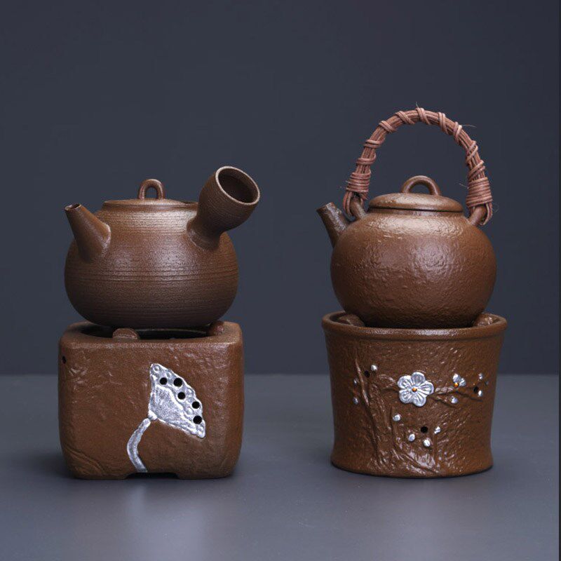 围炉煮茶家用室内粗陶酒精炉煮茶壶套装中式复古功夫茶具温茶套组