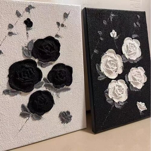西贝家丙烯立体手工diy肌理画数字油画石英砂手工玫瑰石膏装饰画