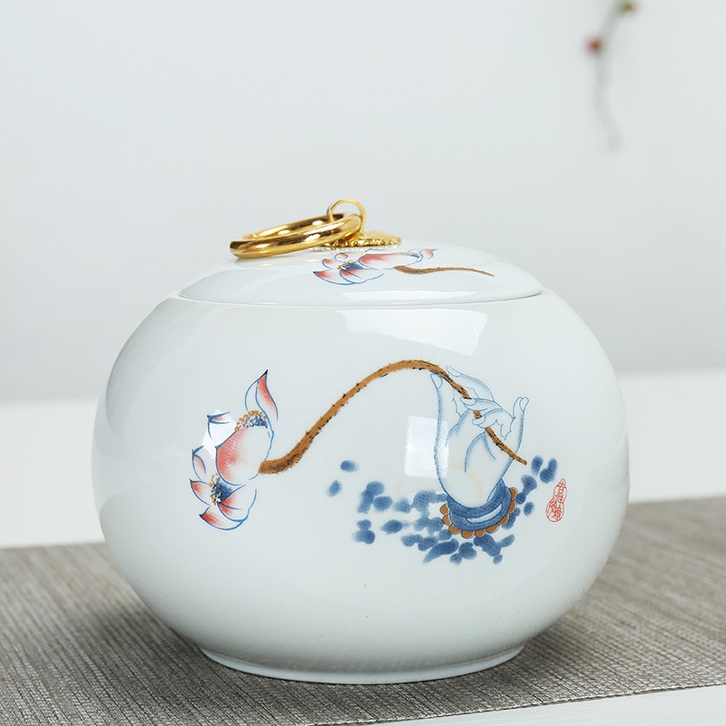 白瓷茶叶罐陶瓷四两装密封罐存储普洱茶叶盒包装红绿散茶叶储茶器