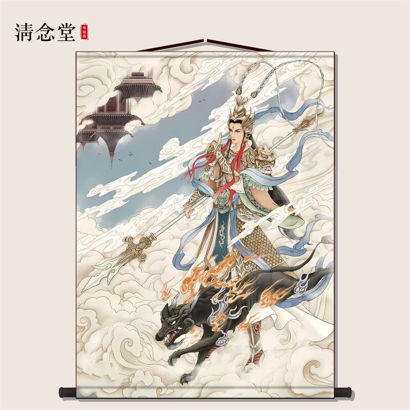 二郎真君杨戬画像挂画供奉装饰画玄关书房走廊背景墙装裱卷轴挂轴