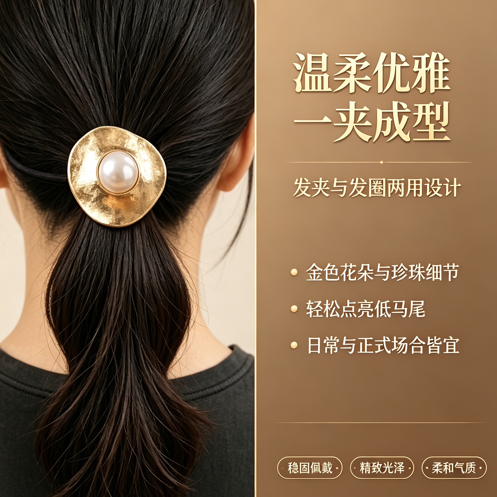 韩国直邮PIN OF JOSEON金花珍珠发夹温柔优雅日常头饰金色花朵